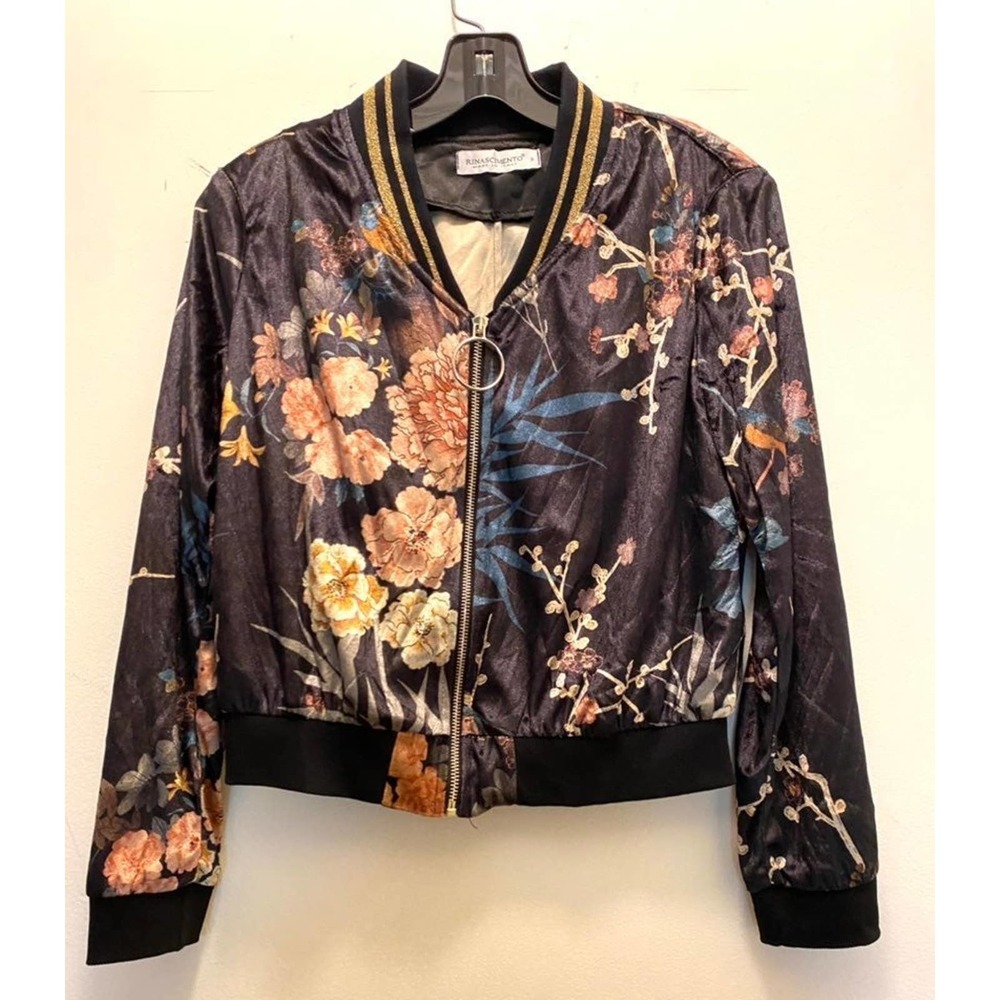 Rinascimento floral print velvet bomber jacket S